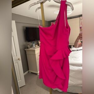 Hello Molly Fuchsia One Shoulder Dress